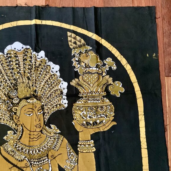 Vintage Batik Tapestry – Hindu Goddess & Attendants – Gold on Brown 30” x 45” - Picture 12 of 12